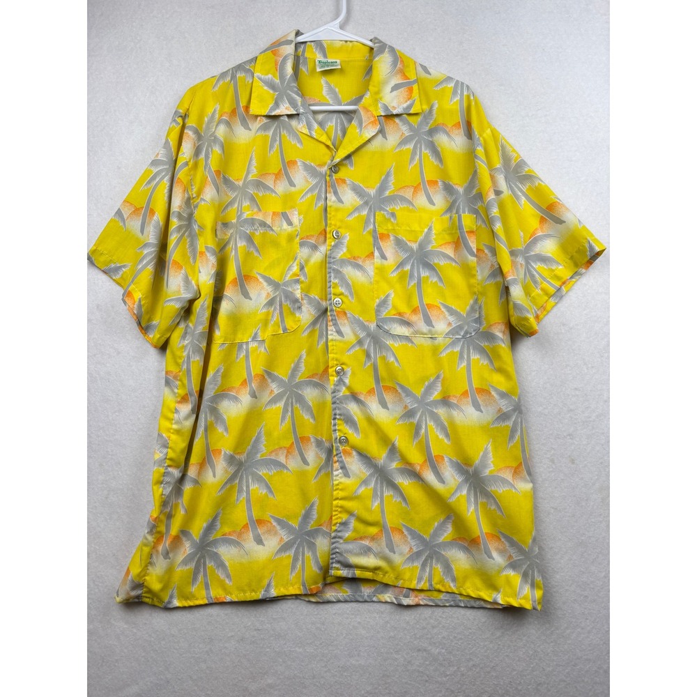 Tropicana‎ Palm Tree Print Button Down Shirt Mens L Tropical Resort Retro